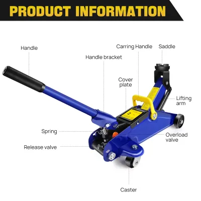 Cric rouleur hydraulique 2 tonnes en acier, bleu – image 2