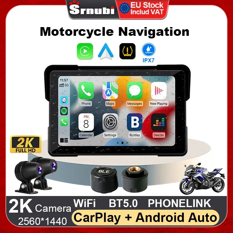 Écran moto 7 pouces CarPlay et Android Auto sans fil